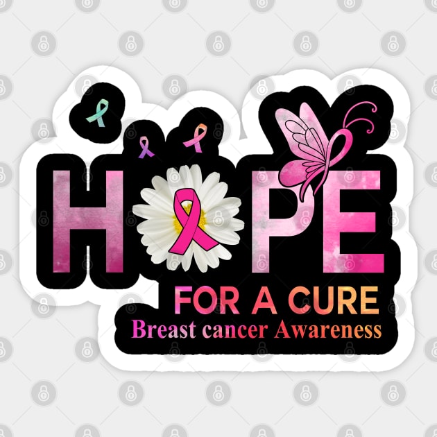 Hope For A Cure  Butterfly Flower  Breast cancer Sticker by HomerNewbergereq